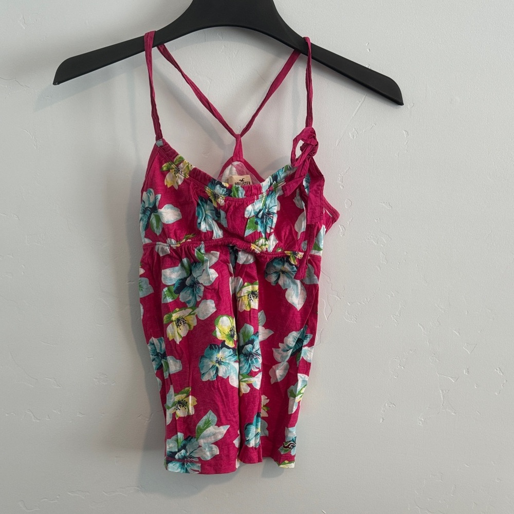Vintage Hollister Hot Pink Floral Tie Straps Camisole